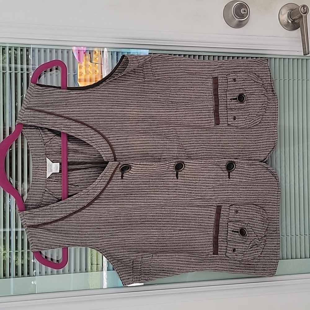 Vintage Christopher & Banks Cotton Linen Blend Vest Sz XL Pinstriped